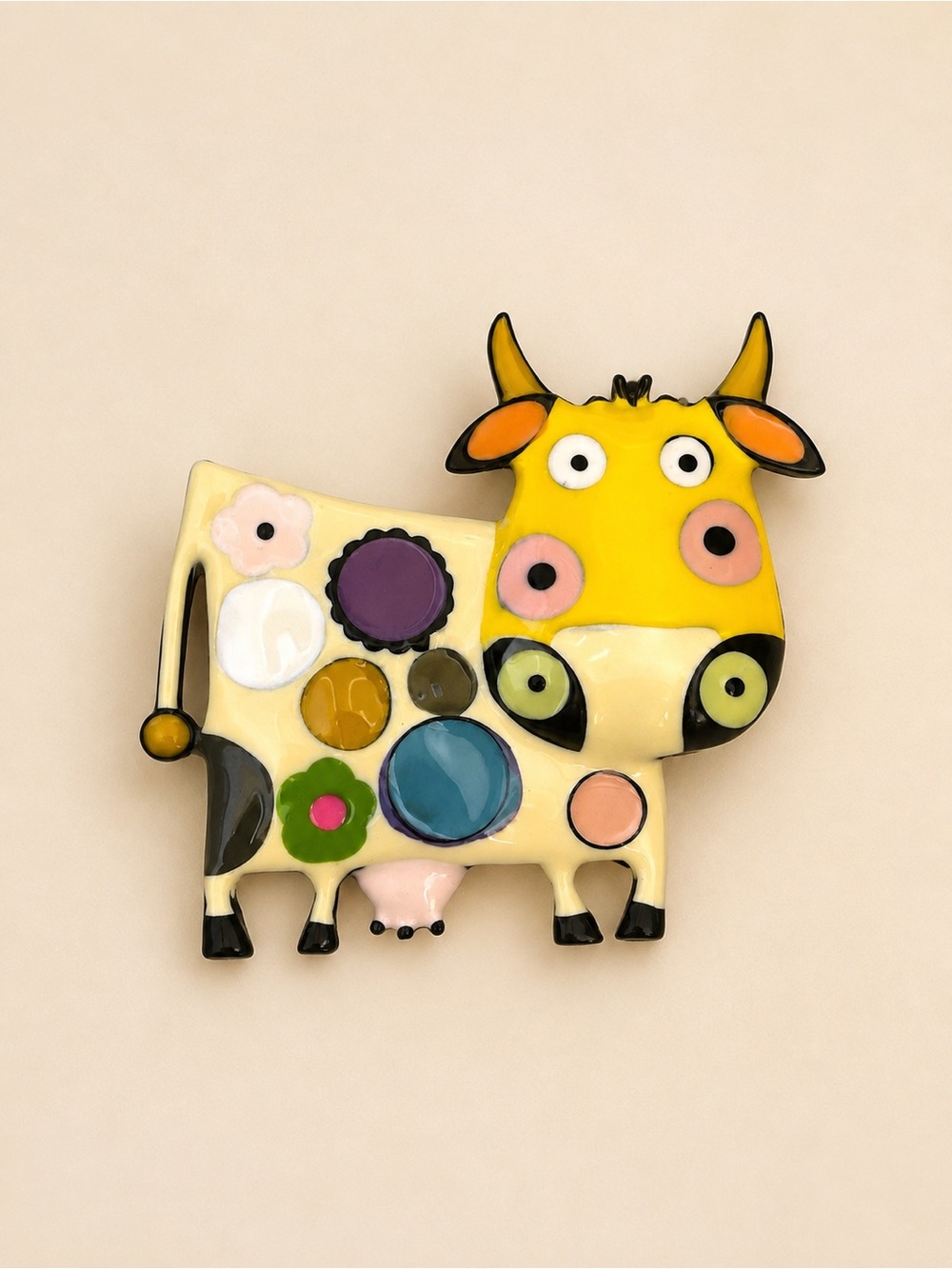 Enamel cow brooch  colorful